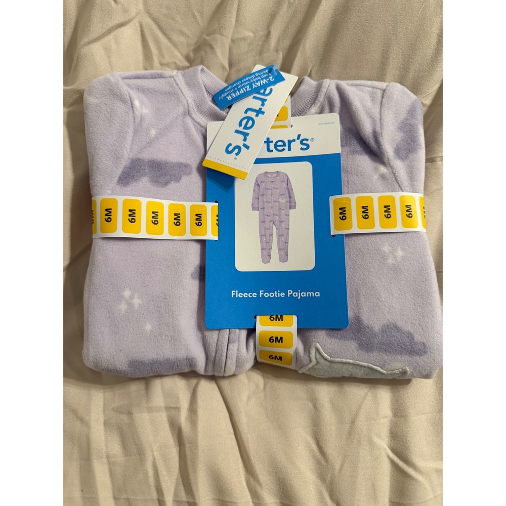 Carters Baby Girl 6M Fleece Footie Pajama Purple Cloud Owl 2-Way Zipper NWT